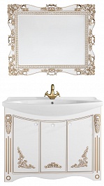 Водолей Мебель для ванной "Кармен 105" белая/золото, зеркало в раме – фотография-1